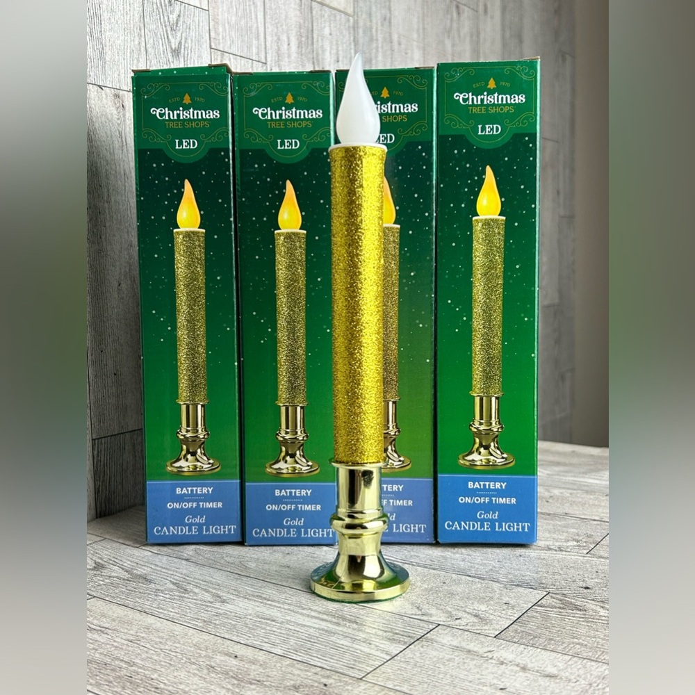 Christmas Tree Shop LED Battery On/Off Timer Gold Candle Light 4pk New